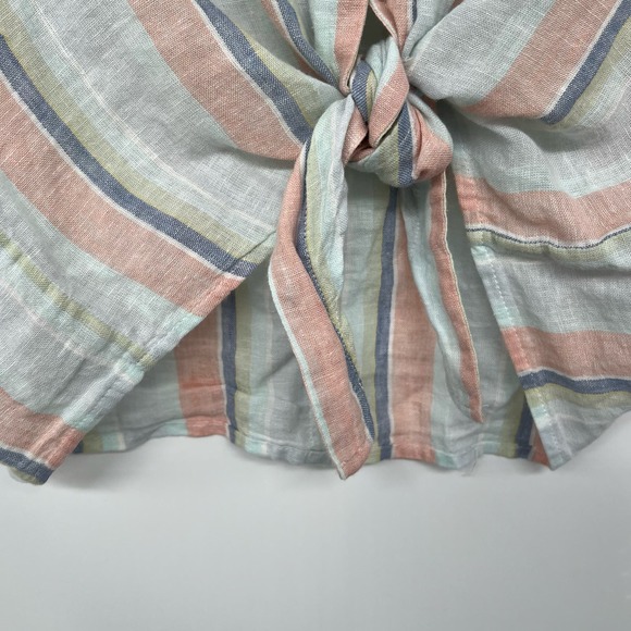Rails Thea Top Women's Sze XS Biarritz Multi Stripe Tie Front V-Neck Linen Blend - Picture 5 of 12
